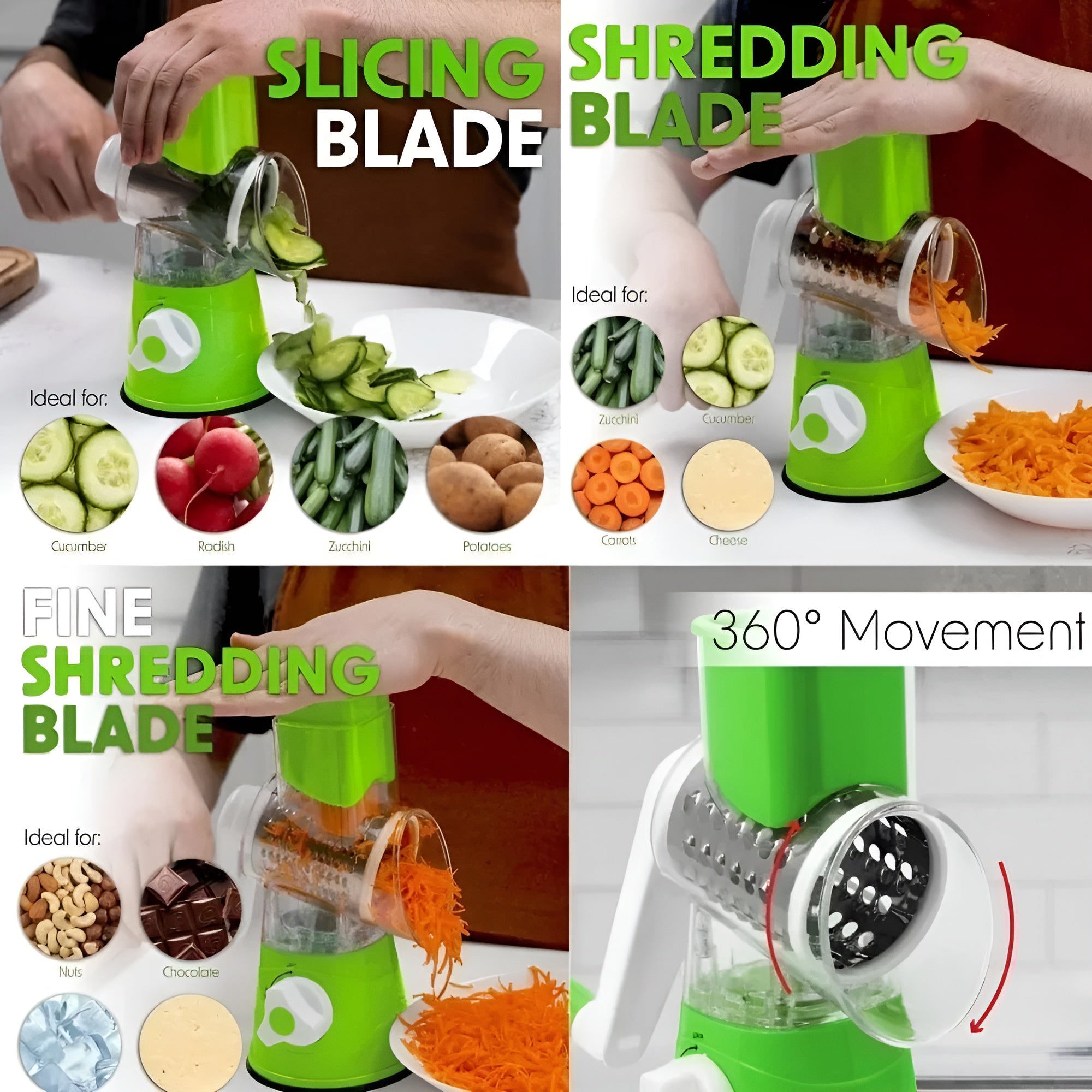 3-in-1 Multi-functional Manual Slicer Vegetable Cutter Vegetable Grater with 3 Inner Adjustable Blades